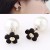 Black Flower Pearl Double Stud Earrings